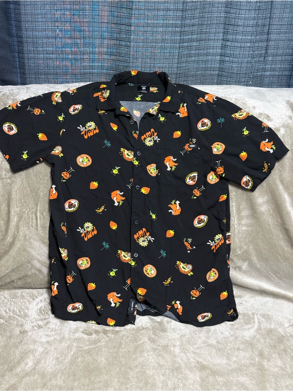 Men's Black Vans Fruit Camp Short-Sleeve Shirt